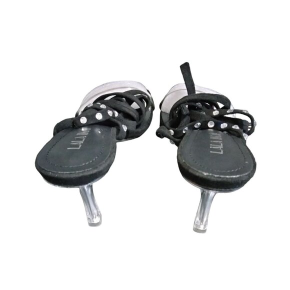 Lala Ikai Clear Strap Square Toe Rhinestone Strappy 3.5" Stiletto Sandals Size 8 - Picture 7 of 12